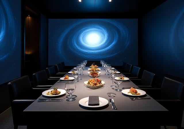 Immersive projection mapping of space surrounding a luxury dining table