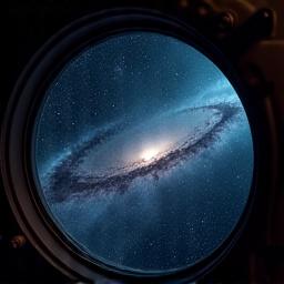 Starry sky through window